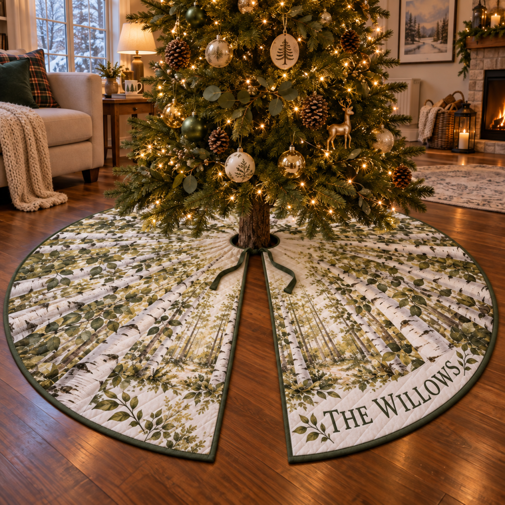 Birch Grove Housewarming Christmas Tree Skirt - Thoughtful Welcome Gift, 48-Inch Rustic Tree Base Cover, Ready-To-Gift Packaging