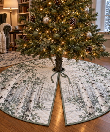 Birch Grove Quiet Corner Christmas Tree Skirt - Subtle Rustic Tree Base Cover, 42-Inch, Perfect For Nooks & Cozy Spaces