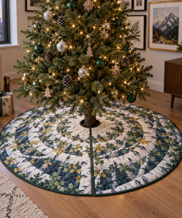 Birch Grove Gallery Holiday Tree Skirt - Artful Decorative Christmas Tree Base Cover, 52-Inch, Elegant Rustic Display Accent