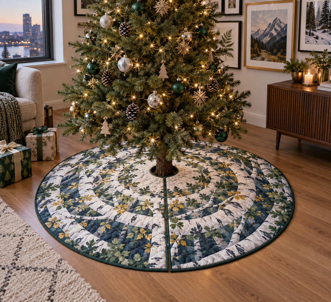 Birch Grove Gallery Holiday Tree Skirt - Artful Decorative Christmas Tree Base Cover, 52-Inch, Elegant Rustic Display Accent