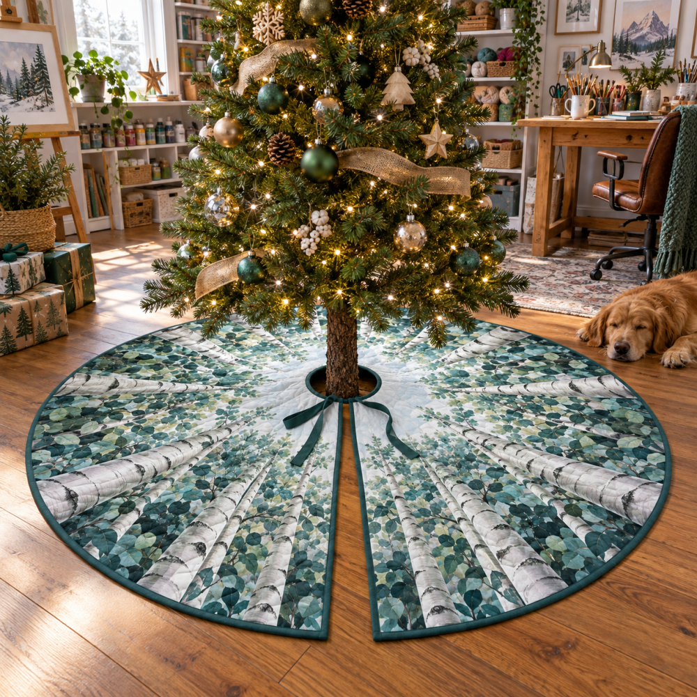 Birch Grove Hobby Studio Christmas Tree Skirt - Durable Decorative Base Cover, 46-Inch, Rustic Craft Room Holiday Accent
