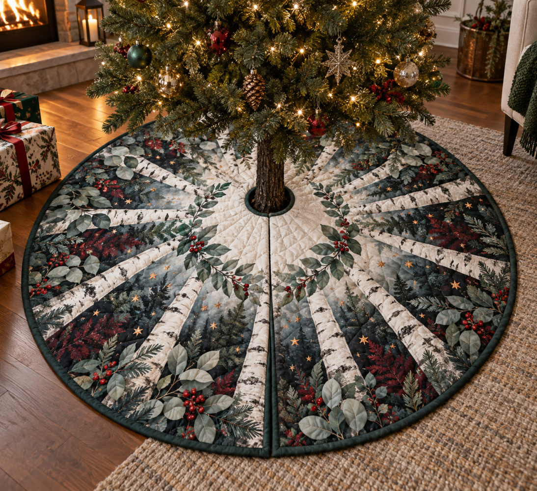 Birch Grove Host Gift Holiday Tree Skirt - Premium Rustic Christmas Tree Base Cover, 50-Inch, Ideal Welcome Gift For Entertaining Homes