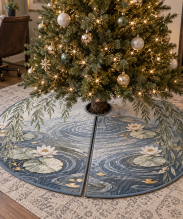 Willow Pond Home Office Tree Skirt — Professional Floral & Willow Holiday Accent, Low-Profile, Easy Care For Workplace Decor