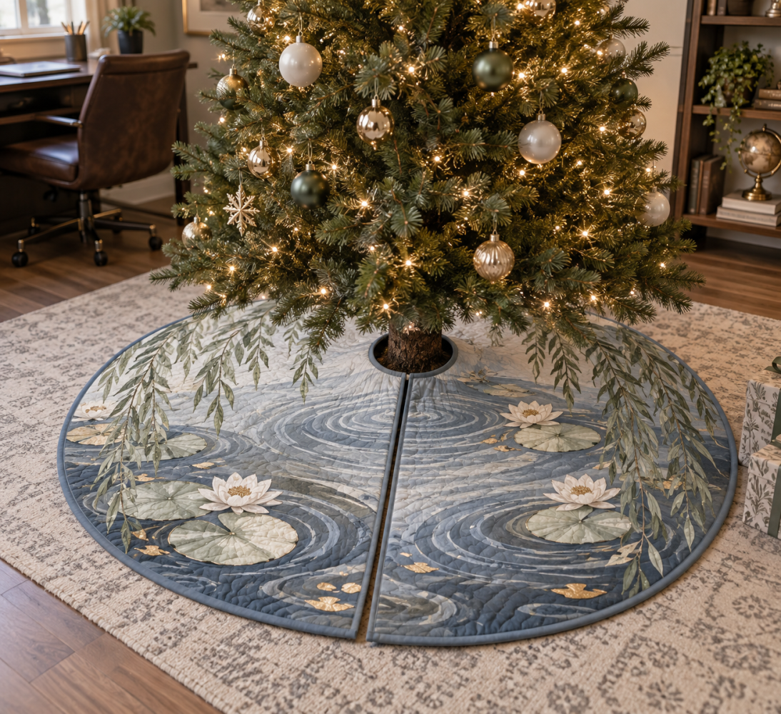 Willow Pond Home Office Tree Skirt — Professional Floral & Willow Holiday Accent, Low-Profile, Easy Care For Workplace Decor