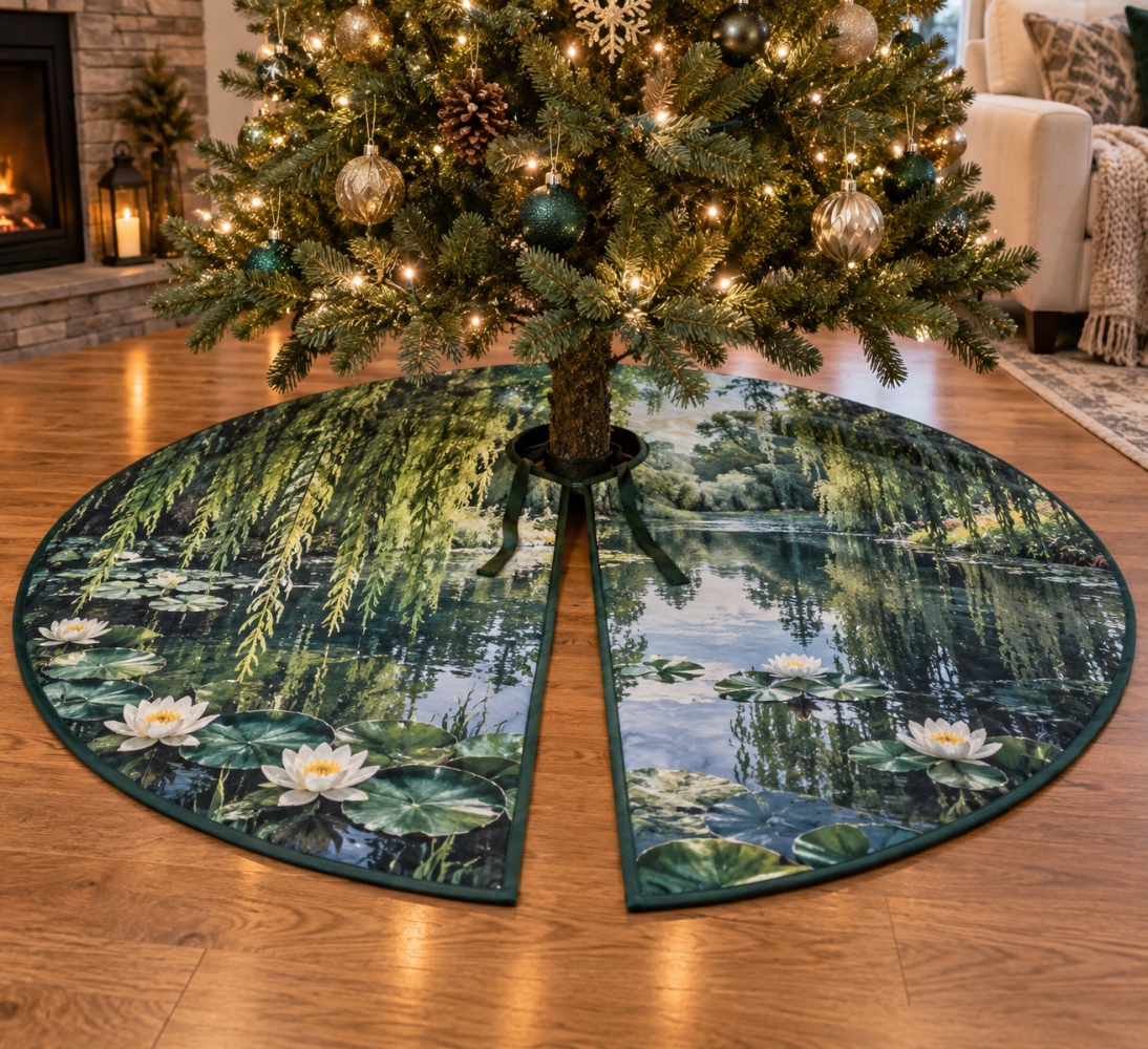 Willow Pond Housewarming Tree Skirt — Thoughtful New Home Gift, Elegant Willow & Floral Design, Ready To Impress New Homeowners