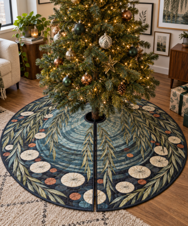 Willow Pond Gallery Christmas Tree Skirt — Artful Floral & Willow Design For Showcase Spaces, Premium Finish, Museum-Quality Look