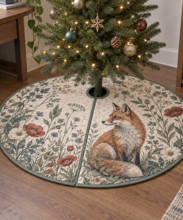 Office-Friendly Fox & Wildflower Christmas Tree Skirt — Professional Holiday Décor For Workspaces, Low-Profile & Easy Clean