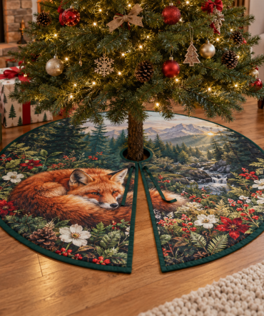 Welcome Fox & Wildflower Holiday Tree Skirt — Festive Entrance Decor, Charming Woodland Print, Durable & Easy Care