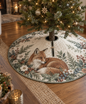 Fox Wildflower Host Thank You Tree Skirt — Elegant Fox & Wildflower Holiday Skirt Ideal For Host Gifts & Seasonal Entertaining