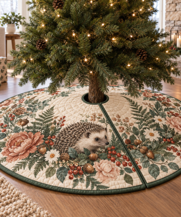 Hedgehog Living Room Holiday Tree Skirt — Cozy Hedgehog Design For Family Room Christmas Displays & Seasonal Styling