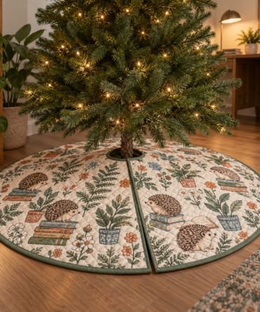 Hedgehog Office Holiday Tree Skirt — Charming Hedgehog Desk-Side Christmas Skirt For Workspaces & Corporate Gifts