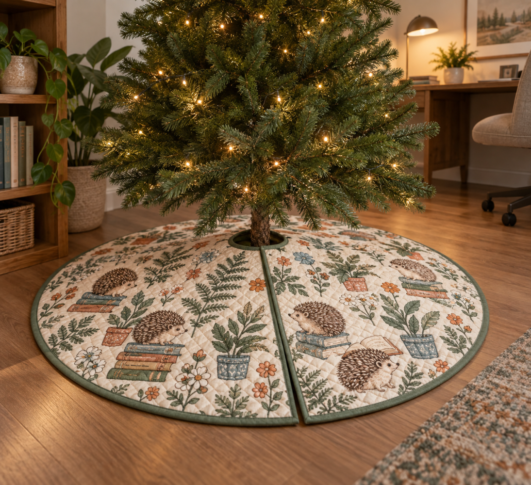 Hedgehog Office Holiday Tree Skirt — Charming Hedgehog Desk-Side Christmas Skirt For Workspaces & Corporate Gifts