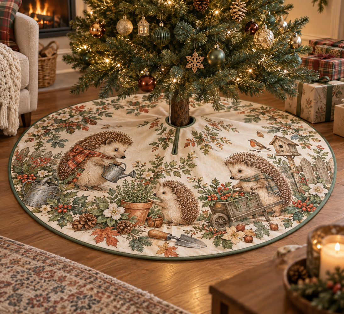 Hedgehog Housewarming Christmas Tree Skirt — Thoughtful Hedgehog Holiday Skirt Perfect For New Homes & Seasonal Gifts