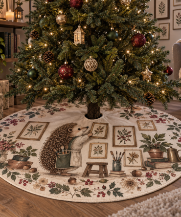 Hedgehog Apartment Gallery Holiday Tree Skirt — Space-Smart Hedgehog Design For Stylish Small-Space Christmas Decor