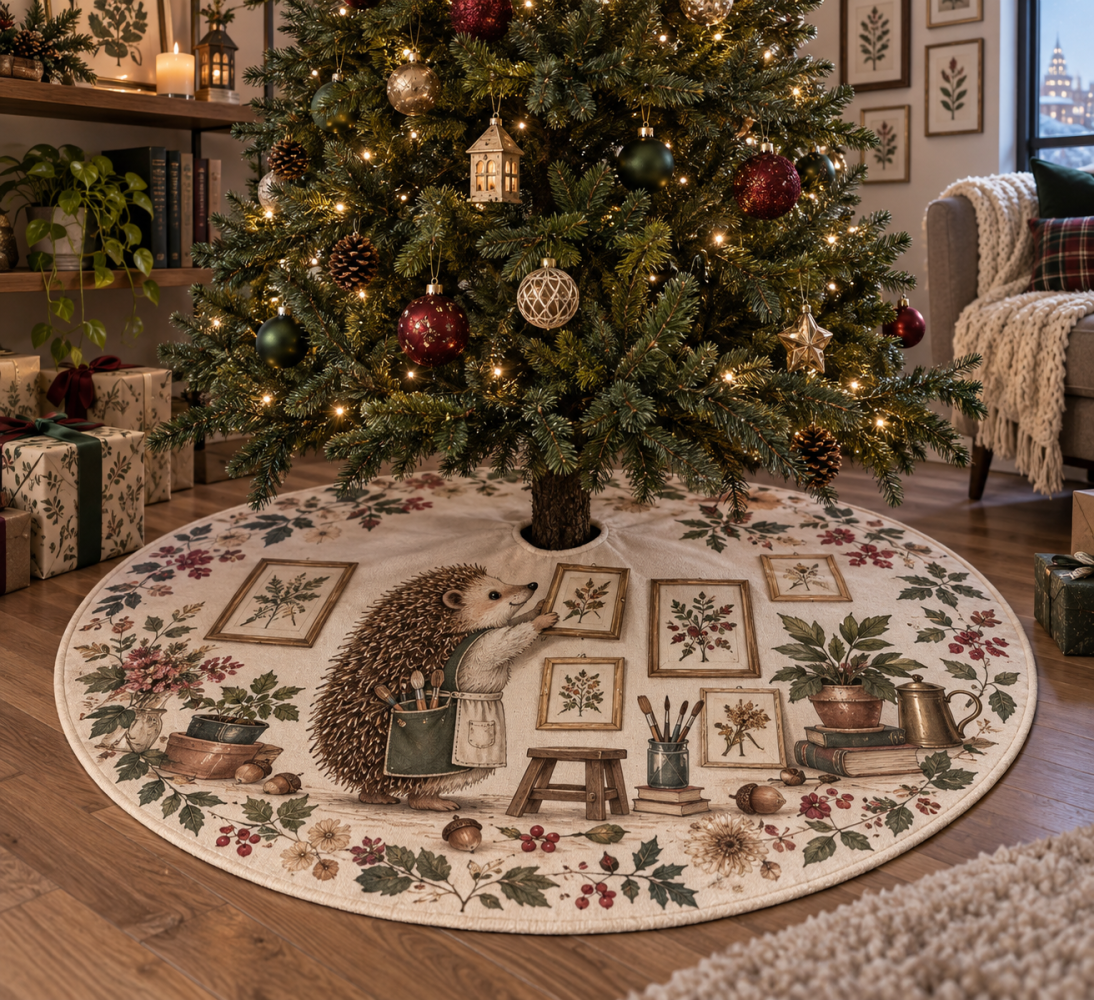 Hedgehog Apartment Gallery Holiday Tree Skirt — Space-Smart Hedgehog Design For Stylish Small-Space Christmas Decor