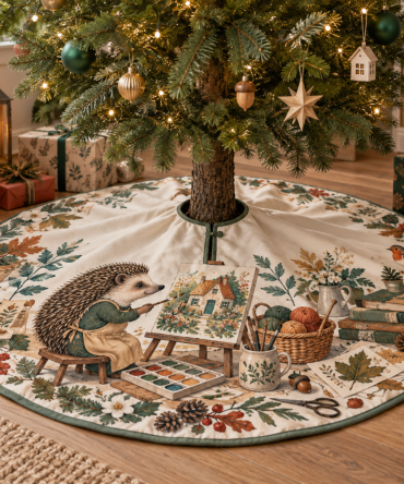 Hedgehog Hobby Studio Christmas Tree Skirt — Artistic Hedgehog Holiday Skirt For Creative, Cozy Home Decor & Gifts