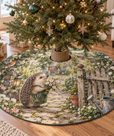 Hedgehog Garden Host Gift Christmas Tree Skirt — Charming Hedgehog Holiday Skirt Perfect For Entertaining & Gifting