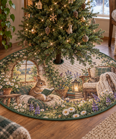 Rabbit Meadow Quiet Corner Tree Skirt — Subtle Bunny Accent For Calm Holiday Corners, Reading Nooks, And Cozy Seasonal Styling