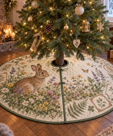 Rabbit Meadow Botanical Tree Skirt — Lush Floral & Bunny Holiday Base With Botanical Accents For Cottagecore And Garden-Inspired Decor