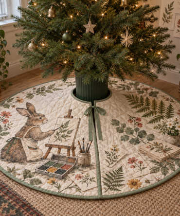 Rabbit Hobby Studio Tree Skirt — Creative Bunny-Themed Holiday Base For Craft Rooms, Studios, And Personalized Seasonal Displays