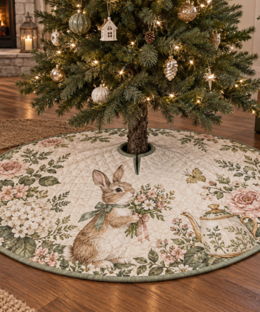 Rabbit Host Thank-You Tree Skirt — Charming Bunny & Meadow Holiday Base To Thank Guests And Enhance Seasonal Entertaining Displays