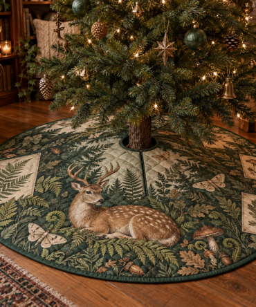 Folio-Style Deer & Fern Tree Skirt — Curated Holiday Base With Botanical Patterning For Stylish Seasonal Displays And Gift Presentation
