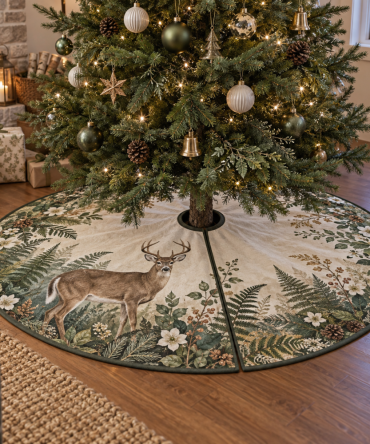 Welcome Deer & Fern Christmas Tree Skirt — Warm, Inviting Holiday Base To Greet Guests With Charming Woodland Style And Seasonal Cheer
