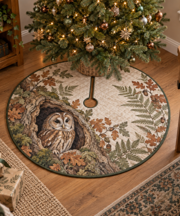 Owl Hollow Home Office Tree Skirt — Professional Yet Cozy Holiday Accent For Workspaces With Charming Owl Illustration
