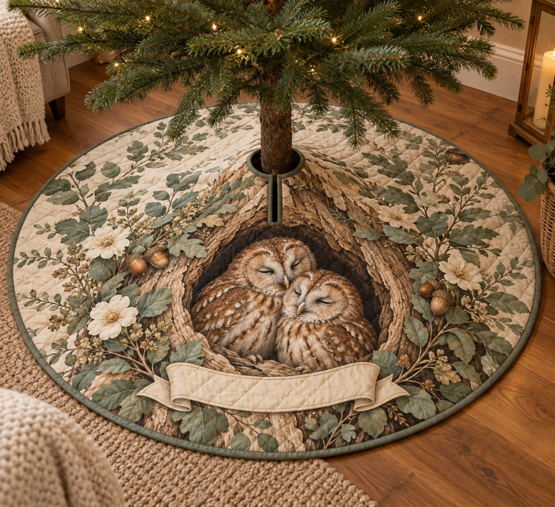 Owl Hollow Housewarming Tree Skirt — Thoughtful New Home Gift With Rustic Owl Design, Ready-To-Gift Holiday Decor Accent