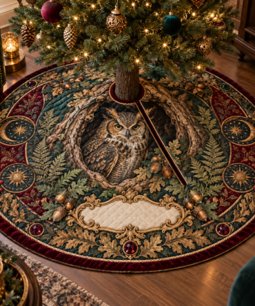Owl Hollow Collector Birthday Tree Skirt — Unique Birthday & Holiday Display For Collectors, Owl Motif Gift-Ready Christmas Accent