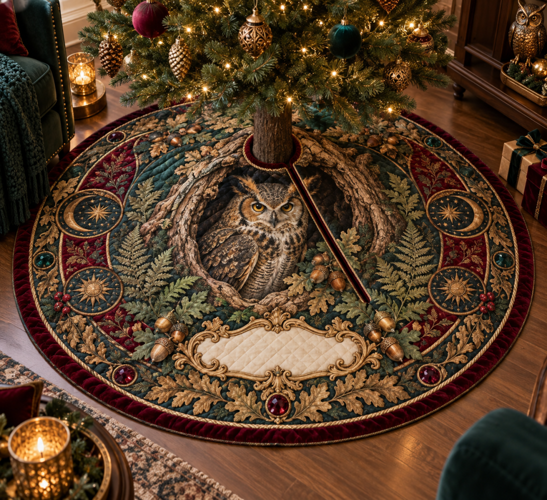 Owl Hollow Collector Birthday Tree Skirt — Unique Birthday & Holiday Display For Collectors, Owl Motif Gift-Ready Christmas Accent