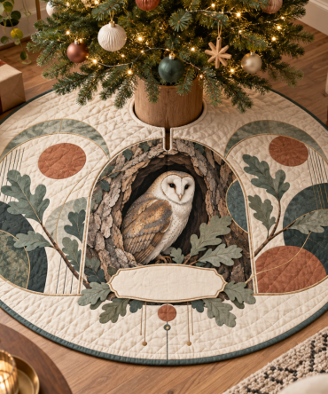 Owl Hollow Apartment Gallery Tree Skirt — Stylish Compact Holiday Mat For Urban Spaces, Modern Rustic Owl-Themed Decor