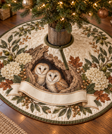 Owl Hollow Host Thank-You Tree Skirt — Charming Woodland Holiday Gift For Hosts, Soft Rustic Christmas Decor With Owl Motif