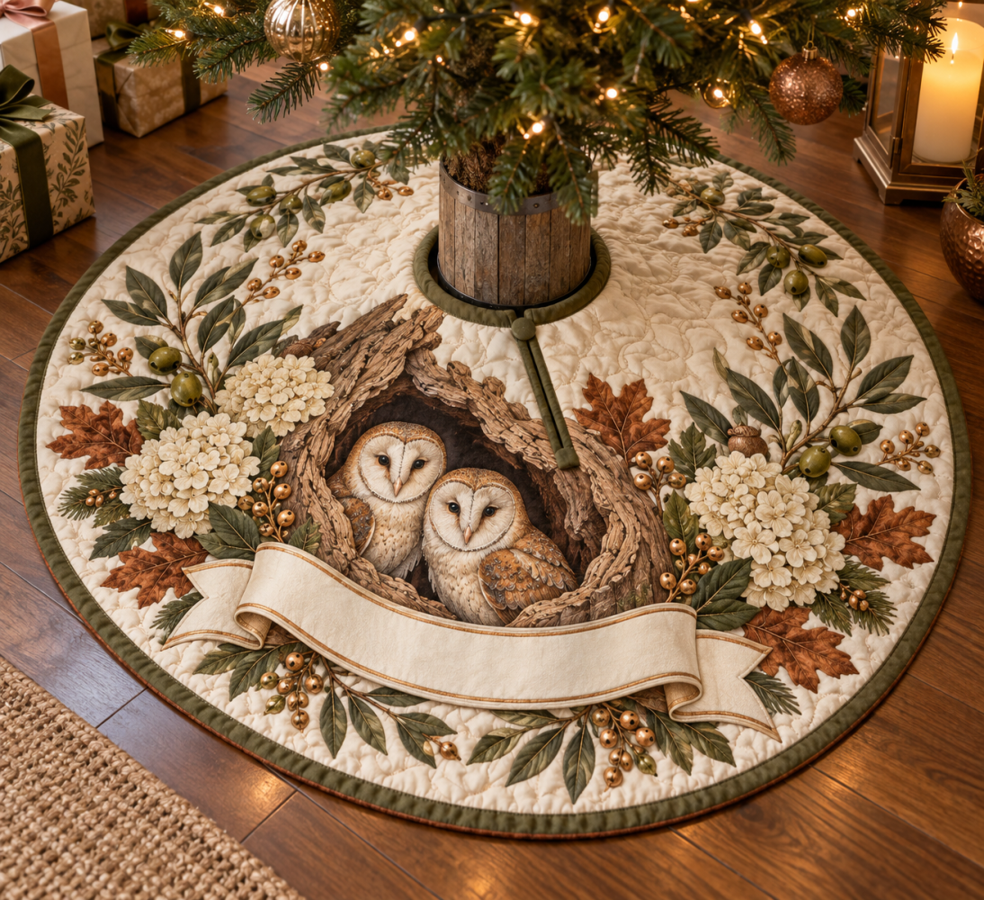 Owl Hollow Host Thank-You Tree Skirt — Charming Woodland Holiday Gift For Hosts, Soft Rustic Christmas Decor With Owl Motif
