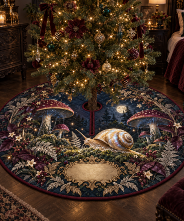 Moonlit Snail Statement Tree Skirt — Dramatic Bedroom Holiday Accent With Woodland Charm, Soft Luxe Christmas Floor Mat