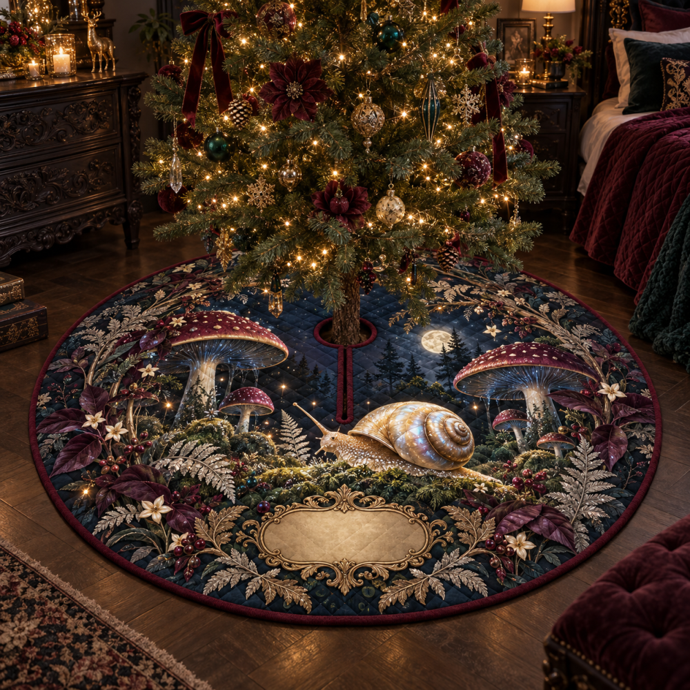 Moonlit Snail Statement Tree Skirt — Dramatic Bedroom Holiday Accent With Woodland Charm, Soft Luxe Christmas Floor Mat