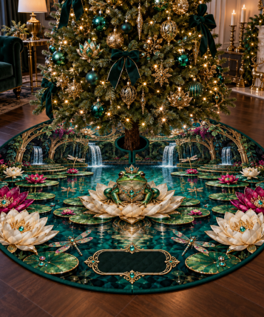 Emerald Frog Pond Living Room Tree Skirt — Luxurious Green Holiday Tree Base Cover For Elegant Living Spaces & Seasonal Displays