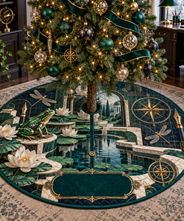 Frog Pond Home Office Backdrop Tree Skirt — Professional Festive Base Cover For Remote Workspaces, Webcam-Friendly Holiday Decor