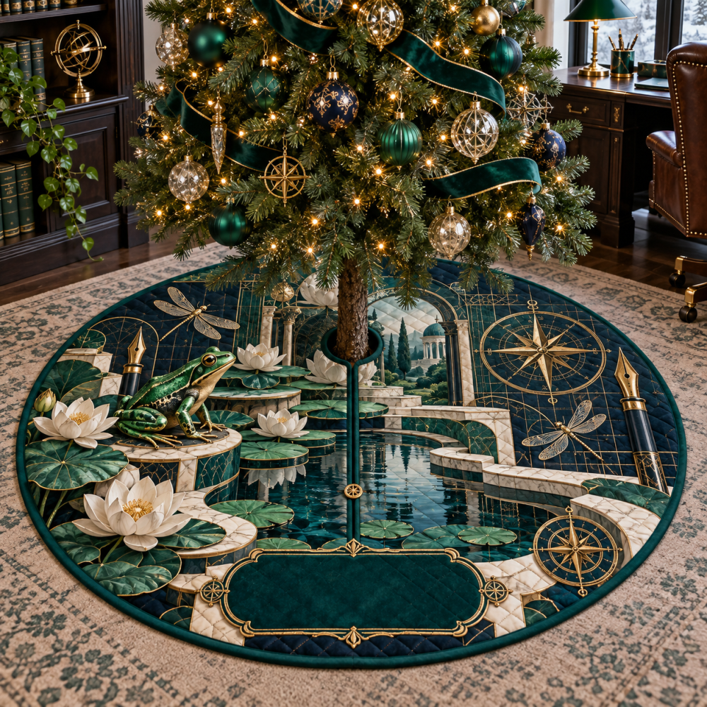 Frog Pond Home Office Backdrop Tree Skirt — Professional Festive Base Cover For Remote Workspaces, Webcam-Friendly Holiday Decor