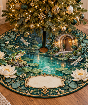 Personalized Frog Pond Housewarming Tree Skirt — Custom Name Holiday Tree Base Cover, Unique Moving-In Gift For New Homes
