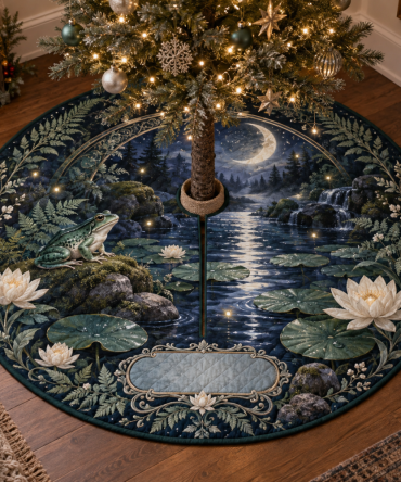 Frog Pond Quiet Corner Tree Skirt — Serene Green Christmas Tree Base Mat For Cozy Corners, Reading Areas & Tranquil Spaces