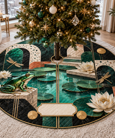 Frog Pond Apartment Gallery Tree Skirt — Compact Decorative Tree Base Cover For Small Spaces, Modern Urban Holiday Accent