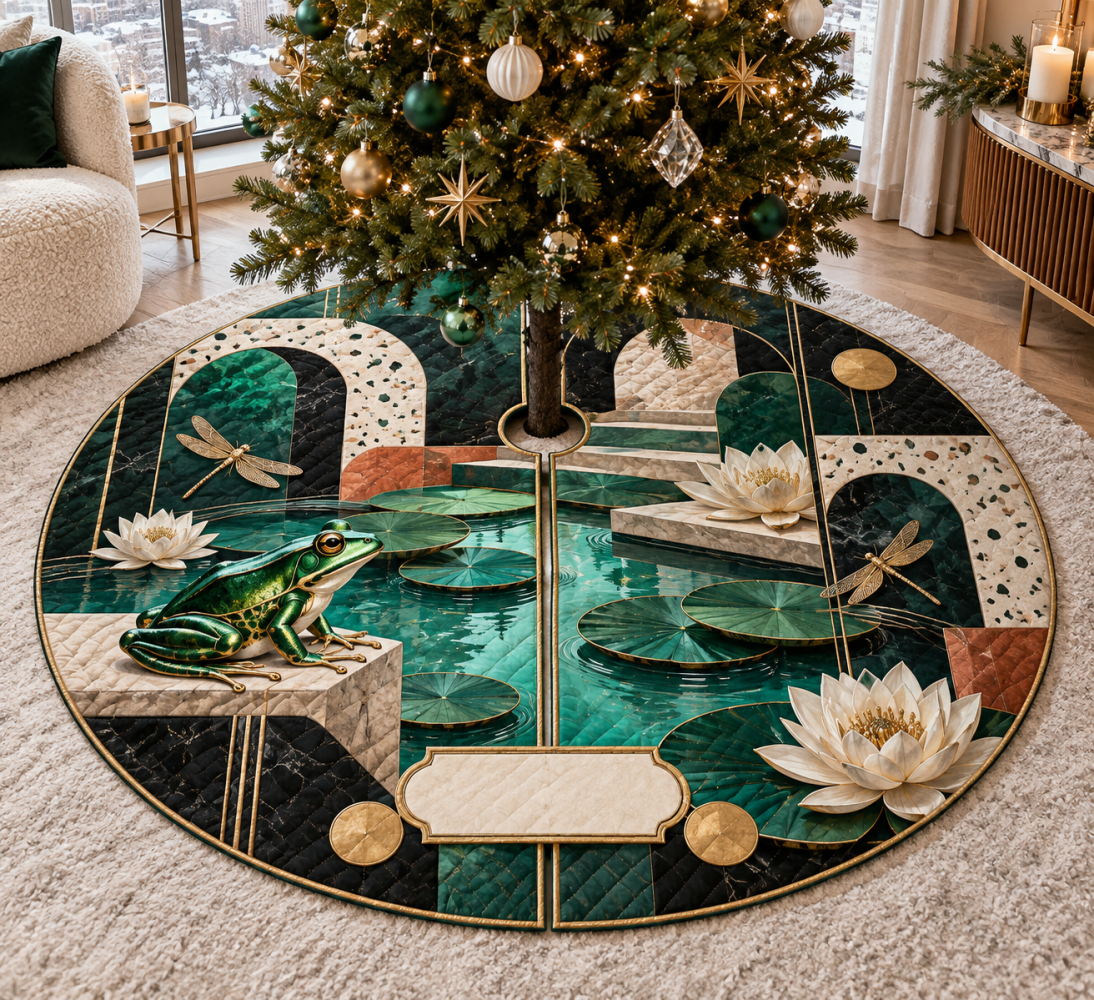 Frog Pond Apartment Gallery Tree Skirt — Compact Decorative Tree Base Cover For Small Spaces, Modern Urban Holiday Accent