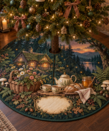 Woodland Cottage Host Thank You Tree Skirt — Rustic Thankful Motif Holiday Skirt, Reversible & Durable For Guest-Ready Living Rooms
