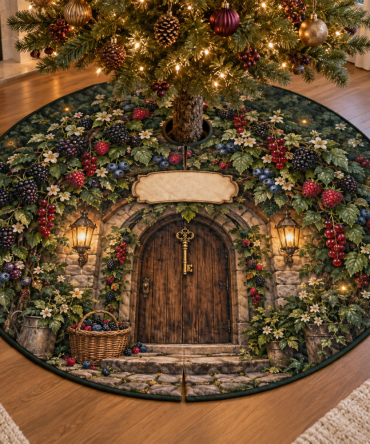 Wild Berry Cottage Housewarming Tree Skirt — Reversible Berry & Floral Holiday Tree Mat, Soft Backing For New Homes & Gifts