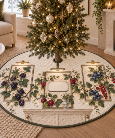 Wild Berry Apartment Gallery Holiday Tree Skirt — Stylish Berry-Themed Christmas Base For City Apartments, Compact And Eye-Catching Seasonal Accent