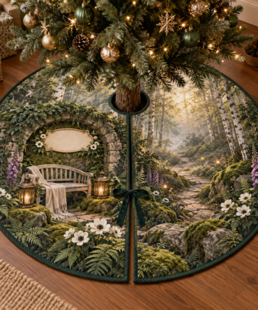 Forest Path Quiet Corner Holiday Tree Skirt — Serene Woodland Christmas Skirt For Tranquil Spaces, Soft-Felt Seasonal Floor Protector
