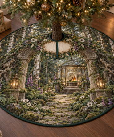 Forest Path Collector Birthday Holiday Tree Skirt — Unique Giftable Christmas Base Mat For Collectors, Charming Woodland Celebration Accent