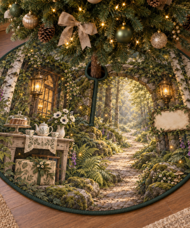 Forest Path Host Thank-You Christmas Tree Skirt — Gift-Ready Holiday Skirt For Entertaining, Elegant Woodland Motif, Easy-Care Seasonal Accent