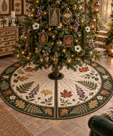 Pressed Leaves Collector Edition Birthday Tree Skirt - Limited-Run Botanical Holiday Decor, Gift For Collectors, Handmade Keepsake